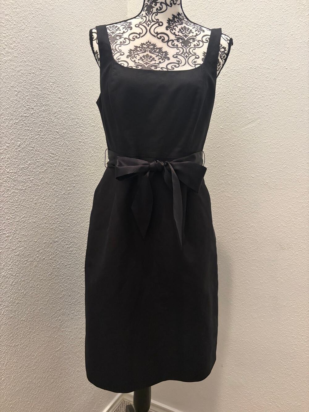 J.Crew Black Sheath Dress Size 8 Silk Sash Belt Cotton Cocktail Career